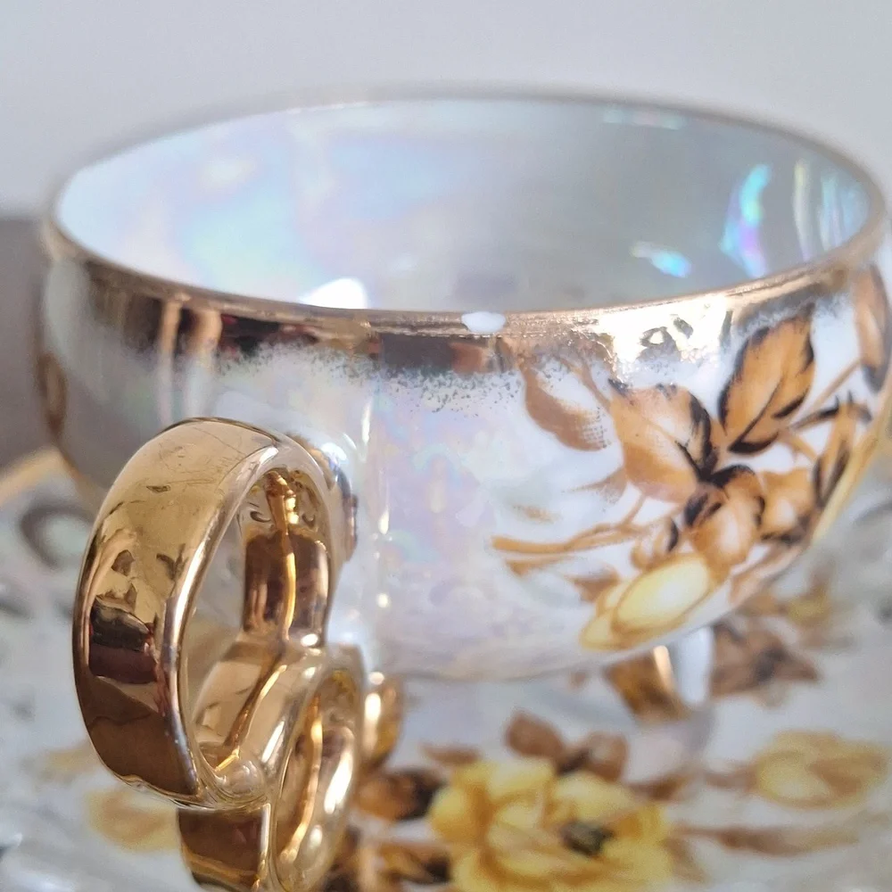 Vintage Porcelain Royal Sealy China Japan Teacup And Saucer Yellow Roses - Picture 10 of 10